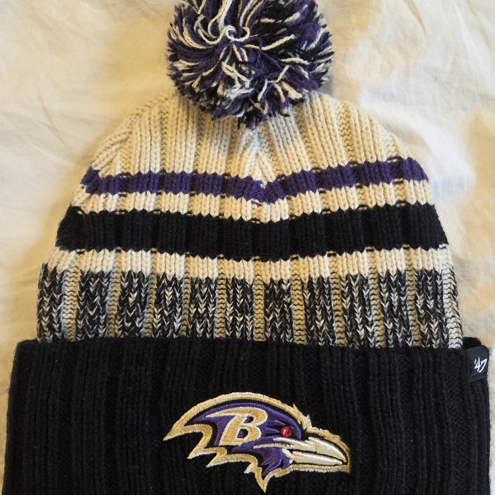 Lids Black and Purple Knit Beanie